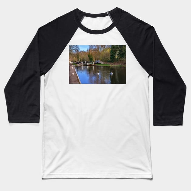 Swans At Greenham Lock Baseball T-Shirt by IanWL